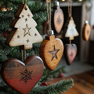 Ornement suspendu de Noël en bois élégant avec finition sans paillettes parfait pour une décoration de fête écologique - Product Image 1