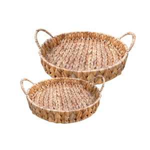 Bandeja de jacinto de agua de ratán de bambú artesanal, cesta de almacenamiento de frutas, bebidas para servir, aperitivos, decoración del hogar, bandeja artesanal ecológica - Product Image 1