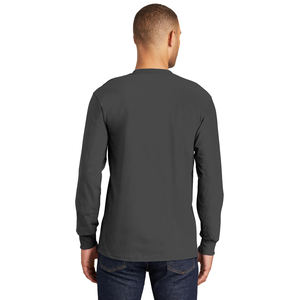 Camisetas clásicas de algodón orgánico 100%, camisetas de manga larga, color gris, brezo, acanalado, cuello redondo, precio al por mayor - Product Image 6