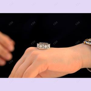 Diamant Moissanite VVS taille ronde certifié GRA or blanc 14 carats Art déco empilable à la main alliance et bague de fiançailles uniques - Product Image 6