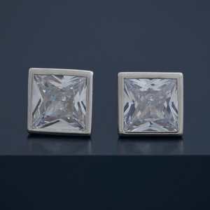 92.5 <b>Silver</b> <b>Earring</b> with Gold Plating Trendy Princess Cut Diamond <b>Stud</b> <b>Earrings</b> Geometric Heart-shaped Bezel <b>Set</b> for Engagement - Product Image 1