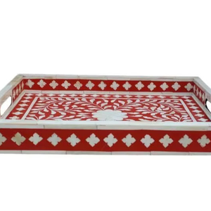 Plateau de service décoratif rectangulaire fait à la main en os incrusté de style Art déco de haute qualité - Product Image 3