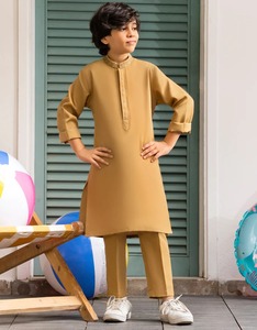 Nueva llegada de color camello Boys Kameez Shalwar Ropa tradicional de moda para niños Ideal para reuniones formales - Product Image 1