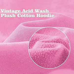 Acid Wash Pink Sudadera con capucha de gran tamaño para mujer Hombro caído con bolsillo de canguro Invierno Térmico Algodón sólido Tallas de EE. UU. Logotipo frontal - Product Image 5