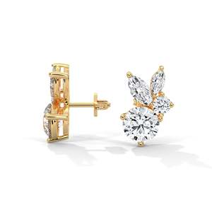 Boucles d'oreilles clous florales en diamant et perle en or rose 14 carats - Product Image 1