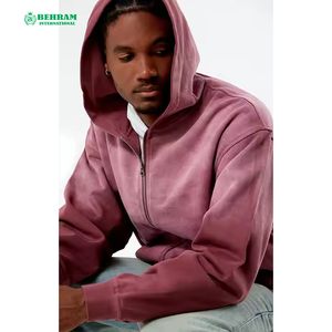 Sweat à capuche personnalisé 100% coton 450 GSM, poids lourd, respirant, séchage rapide, fermeture éclair, impression de logo sur le devant, unisexe, streetwear d'hiver - Product Image 2