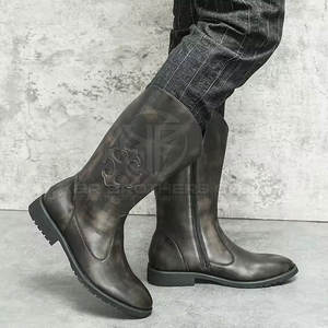 Botas de vaquero occidentales de moda Cuero hecho a mano Elegante Durable Montar al aire libre Elegante Botas de vaquero de cuero marrón - Product Image 5