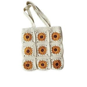 กระเป๋าถือถักสะพายไหล่สี่เหลี่ยมขนาดใหญ่ทำจากผ้าโครเชต์ลายโมทีฟแฮนด์เมดสำหรับเด็กผู้หญิงผลิตในเวียดนาม - Product Image 1