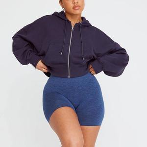 Sudadera informal de invierno sólida con frente cuadrado para mujer, sudadera recortada de algodón transpirable con cremallera Lisa Terry, deportes, temporada de otoño con capucha - Product Image 1