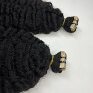 10A Remy cabello humano virgen brasileño 18 pulgadas tejido trama extensión negro birmano Curl Tape Ins doble dibujado paquetes de Qhair - Product Image 3