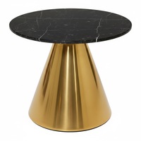 Table basse moderne décorative noire avec plateau en marbre, structure métallique, rotative et portable, idéale pour le salon