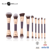 Kinlly – Kit de 9 pinceaux de maquillage professionnels pour le visage, avec poils doux mélangés et manche en aluminium durable, pour estomper les imperfections