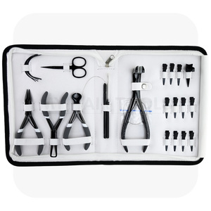 Stainless Steel Hair Extension Pliers Tools Kit Set With Tape in Press Plier C needle Threading <strong>hook</strong> <strong>loop</strong> parting ring scissors - Product Image 1