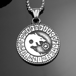 yunnique Vintage Style <b>Titanium</b> Steel Men's Pendant Necklace Retro Viking Rune Bear Pattern Wholesale Fashion Jewelry - Product Image 4