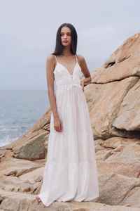 Venta caliente largo blanco Maxi vestido para mujer Boho señoras ajuste suelto 100% tela de rayón espalda descubierta escalonado Floral señoras vestido - Product Image 4