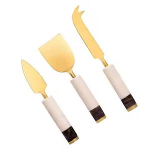 Ensemble de serveurs à fromage en acier inoxydable finition lisse avec poignée en résine blanche et noire, design élégant - Product Image 4