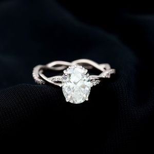 Oval <b>Solitaire</b> Braided <b>Ring</b> for Women (D-VS1 Quality) 925 Sterling <b>Silver</b> - Product Image 2