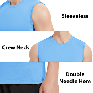 Men's Blue Sleeveless Tank Top O-Neck Knitted Solid Color Quick Dry Sporty 4-Way <b>Stretch</b> Athletic Wear - Product Image 3