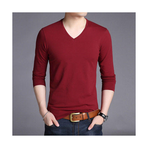 แขนยาวคอวีสีเบอร์กันดี