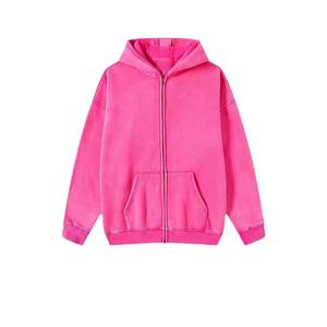 เสื้อฮู้ดดี้ผู้ชายแบบซิป ผ้าคอตตอน 100% คุณภาพสูง น้ำหนักปานกลาง 360 กรัม สไตล์ลำลองสำหรับกิจกรรมกลางแจ้ง ลวดลายฟอกสีแบบ Acid Wash ทรงหลวม - Product Image 5