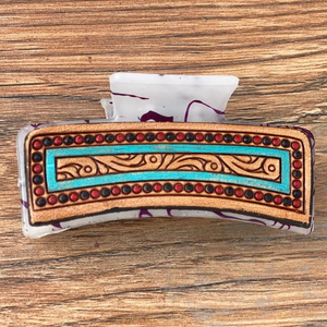 Nouveau cuir véritable pince à cheveux Western usiné Double face en cuir pince à cheveux en cuir sculpté Barrette à cheveux femmes Cowgirl pince à griffe - Product Image 2