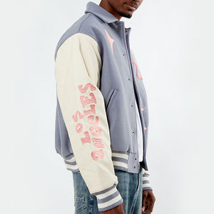 Chaqueta con soporte de invierno con letras universitarias para hombre de alta calidad de fabricante OEM, bombardero de béisbol personalizado, cuero bordado de chenilla - Product Image 4