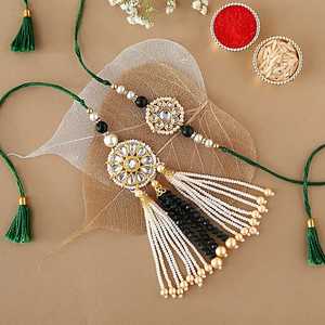 Nuevo último diseñador Bhaiya Bhabhi Rakhi Cum conjunto de pulsera para RakshaBandhan tradicional pero moderno Rakhi Combo perfecto regalo Rakhi - Product Image 3