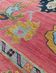 Tapis en laine de conception traditionnelle antique d'Oushak tricoté à la main tailles 6x9 multicolore rose pour la décoration de salon ensembles de tapis hauts - Product Image 5