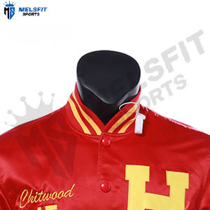 แจ็กเก็ตผ้าซาตินปักลายบอมเบอร์เบสบอลปกตั้งโลโก้ด้านหน้าลายการ์ตูนน้ำหนักเบาบริการ OEM - Product Image 5