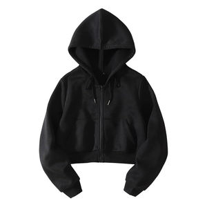 Venta al por mayor de alta calidad de moda liso logotipo personalizado de impresión 100% algodón corto de las mujeres de gran tamaño Crop Top señoras sudaderas con capucha - Product Image 5