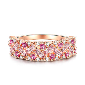 Anillo de boda Jeulia estilo coreano con zafiro rosa - Incrustaciones brillantes de plata de ley - Product Image 1