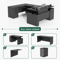 Bureau de direction contemporain en forme de U à hauteur réglable avec tiroir à dossiers en bois d'ingénierie, modèle neuf DESK-0122