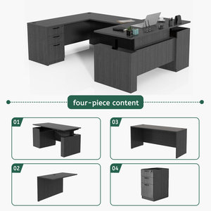 Bureau de direction en forme de U à hauteur réglable, bureau d'ordinateur en bois d'ingénierie, modèle neuf DESK-0122 - Product Image 5