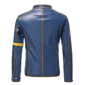 Chaqueta de cuero para hombre de gran oferta para motociclistas chaqueta de motorista de piel de oveja Retro con chaqueta de corredor de cuello azul - Product Image 6