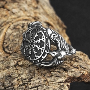 yunnique Men's Retro Viking Raven Compass <b>Ring</b> Dominating <b>Titanium</b> Steel Stainless Steel Fine Jewelry <b>Ring</b> - Product Image 2