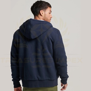Sudadera con capucha informal ajustada de algodón pesado para hombre, sudadera con cremallera cálida, ropa activa, sudadera deportiva informal teñida gruesa y lisa con cremallera - Product Image 4