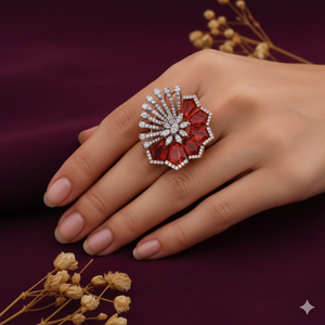 เพชรโมอิสพร้อมหินสีแดง925แหวนเงิน - Product Image 2