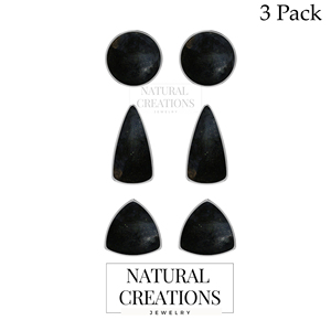 Boucles d'oreilles clous en argent sterling 925, tourmaline noire, sertissage en forme de balle, tendance, bijoux faits à la main, lot de 3, cadeau - Product Image 3