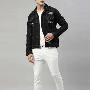 New High Quality Premium <b>Denim</b> <b>Jacket</b> <b>Men</b> Casual Wear Stand Front Windproof Eco-Friendly High Street Style Solid <b>Black</b> Acid - Product Image 6