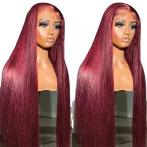 Perruque en dentelle frontale HD en cheveux humains brésiliens lisses, couleur 99j, cheveux bruts, pas cher, sans colle, perruque pour femmes noires - Product Image 6