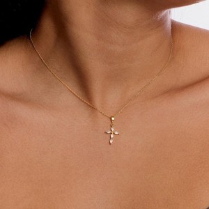 Cadena de Suéter con Cruz de Plata de Ley 925 y Oro Vermeil de 18k con Diamantes Cultivados en Laboratorio, Colgante de Amuletos Religiosos, Regalo de Comunión - Product Image 3