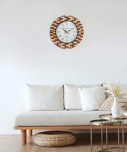 Adiba Handmade Glass Wall <b>Clock</b> with Sugarcane Wood Mosaic Modern Industrial Home Decor Factory Sale Bulk Supply - Product Image 4