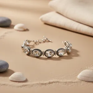 "Rhodium-Plated Topaz <b>Flower</b> <b>Bracelet</b> for Women-Elegant Gift Option" - Product Image 1