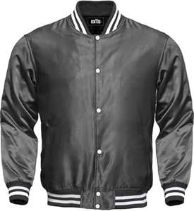 Personalizado liso recubierto a prueba de viento estilo de la calle Logo Letterman tren satén bombardero Varsity chaquetas para hombres - Product Image 5