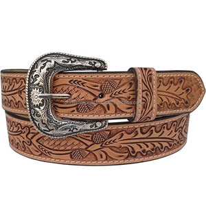 Cinturón de cuero de vaca tallado Vintage de gama alta Unisex, hebilla de aleación personalizada, Rosa pequeña en relieve para hombre, tejido extendido para exteriores - Product Image 4