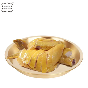 Plateau de service en métal rond décoratif de luxe écologique à fond plat en acier inoxydable avec plaque en cuivre et or - Product Image 5