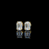Boucles d'oreilles en diamant de laboratoire CVD taille émeraude de 3 carats avec or massif 10 carats pour femmes et filles - Mariage et soirée