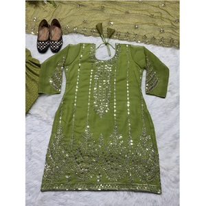 Hot Selling Traditional Indian Outfit Pakistani Suit Dhoti Style Pant Salwar Kameez for Women's Eid Ramzan <b>Weddings</b> Natural - Product Image 1