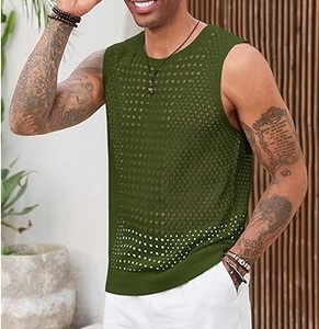 Derniers modèles de vêtements pour hommes T-Shirt en résille sans manches pour l'extérieur Chemise de détresse en maille respirante et ample pour l'entraînement des muscles du fitness - Product Image 3