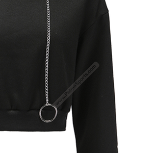 Top Tendance Personnalisé Femmes Crop Hoodies En Gros Femmes Crop Hoodies Professionnel Femmes Crop Hoodies avec Chaîne En Acier Cordon - Product Image 4